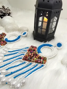 Blue Tassel Dreamcatcher Beaded Earrings