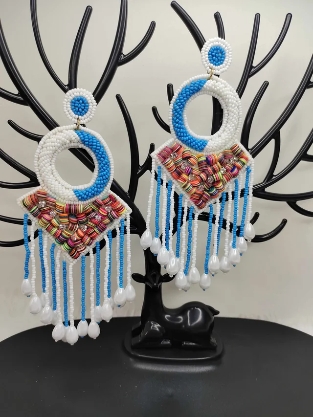 Blue Tassel Dreamcatcher Beaded Earrings