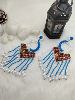 Blue Tassel Dreamcatcher Beaded Earrings