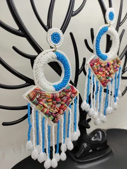 Blue Tassel Dreamcatcher Beaded Earrings