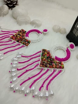 Pink Tassel Dreamcatcher Beaded Earrings