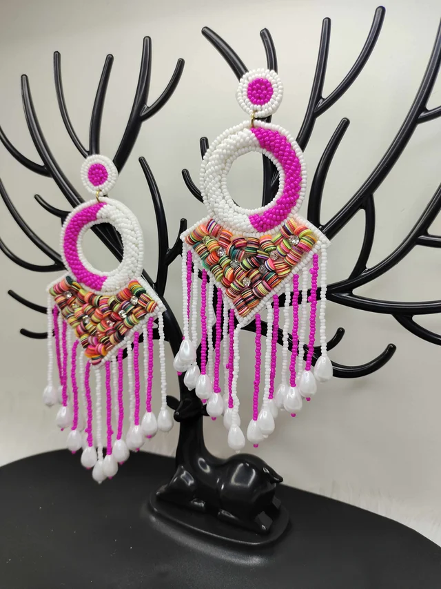 Pink Tassel Dreamcatcher Beaded Earrings
