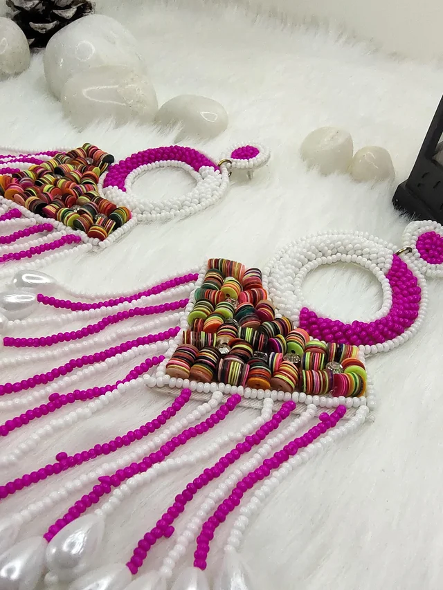 Pink Tassel Dreamcatcher Beaded Earrings