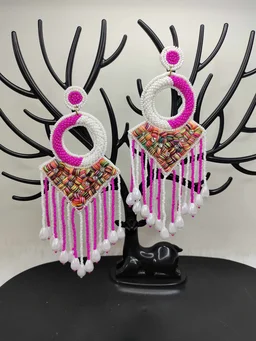 Pink Tassel Dreamcatcher Beaded Earrings