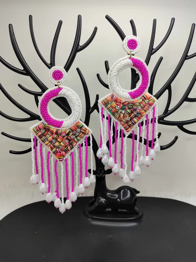 Pink Tassel Dreamcatcher Beaded Earrings