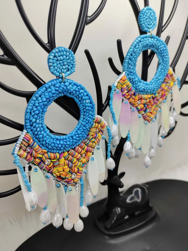 Blue Dreamcatcher Beaded Earrings