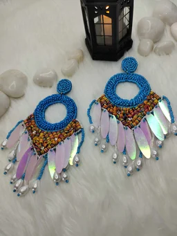 Blue Dreamcatcher Beaded Earrings