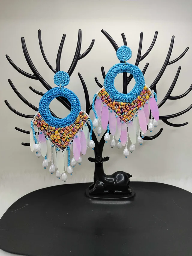 Blue Dreamcatcher Beaded Earrings