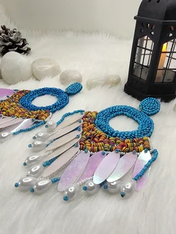 Blue Dreamcatcher Beaded Earrings