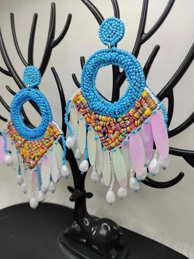 Blue Dreamcatcher Beaded Earrings