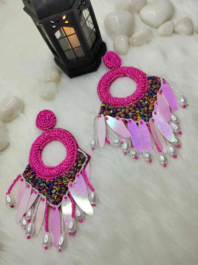Pink Dreamcatcher Beaded Earrings