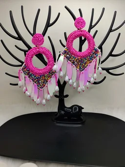 Pink Dreamcatcher Beaded Earrings