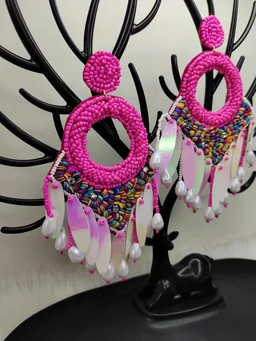 Pink Dreamcatcher Beaded Earrings