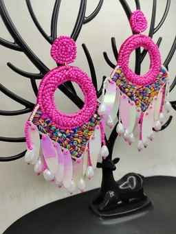 Pink Dreamcatcher Beaded Earrings