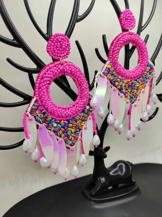 Pink Dreamcatcher Beaded Earrings