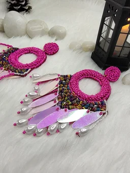 Pink Dreamcatcher Beaded Earrings