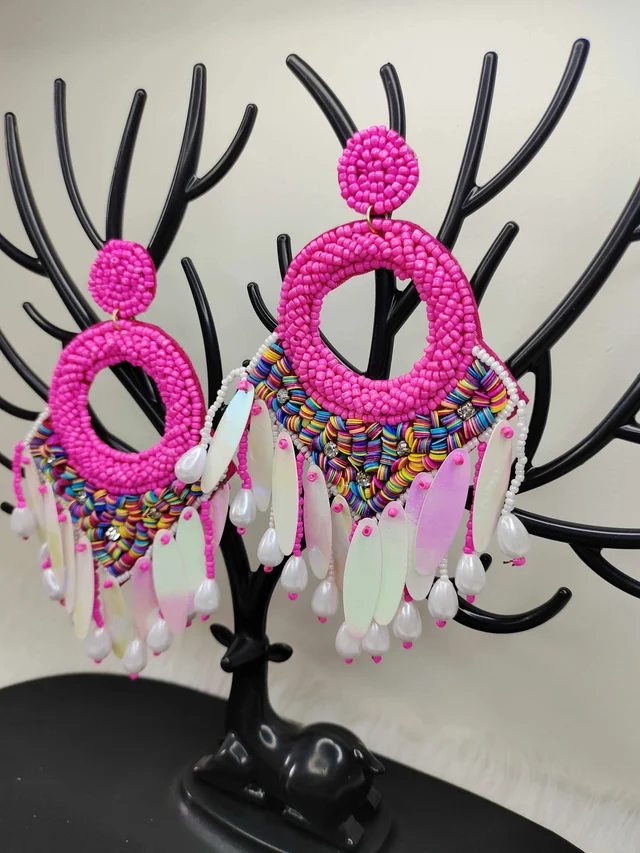 Pink Dreamcatcher Beaded Earrings