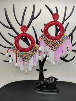 Maroon Dreamcatcher Beaded Earrings