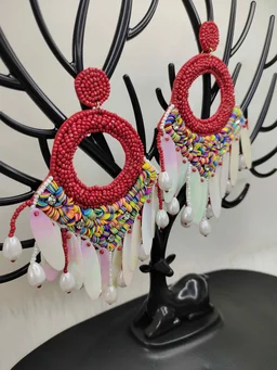 Maroon Dreamcatcher Beaded Earrings