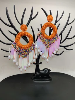 Orange Dreamcatcher Beaded Earrings