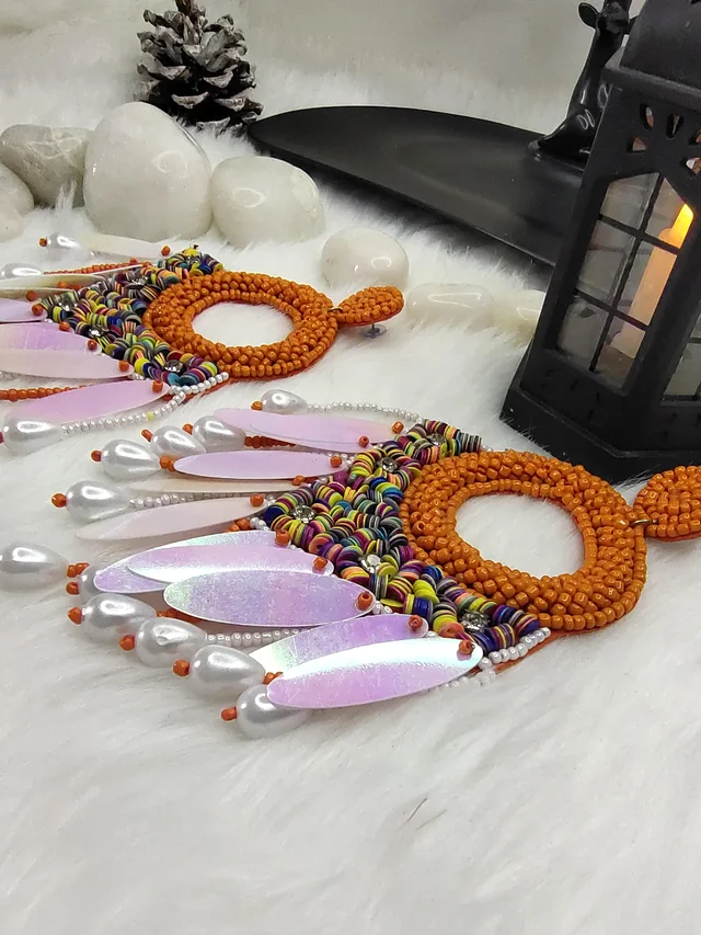 Orange Dreamcatcher Beaded Earrings