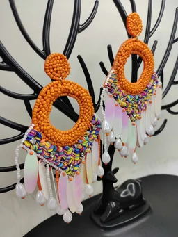 Orange Dreamcatcher Beaded Earrings