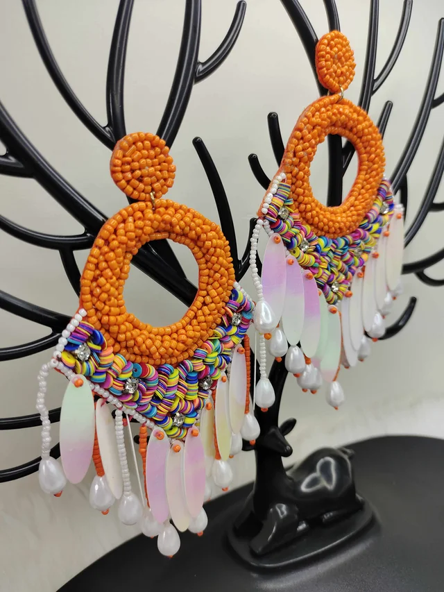 Orange Dreamcatcher Beaded Earrings