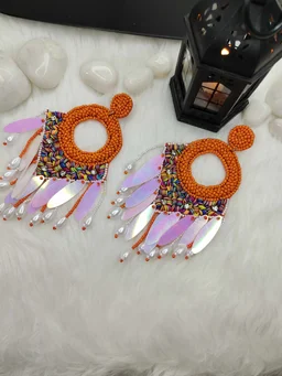 Orange Dreamcatcher Beaded Earrings
