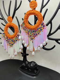 Orange Dreamcatcher Beaded Earrings