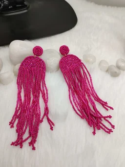 Pink Rainbow Tassel Beaded Earrings