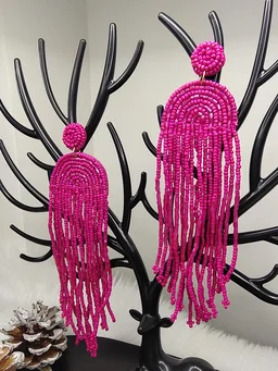 Pink Rainbow Tassel Beaded Earrings