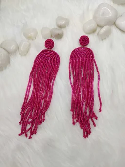Pink Rainbow Tassel Beaded Earrings