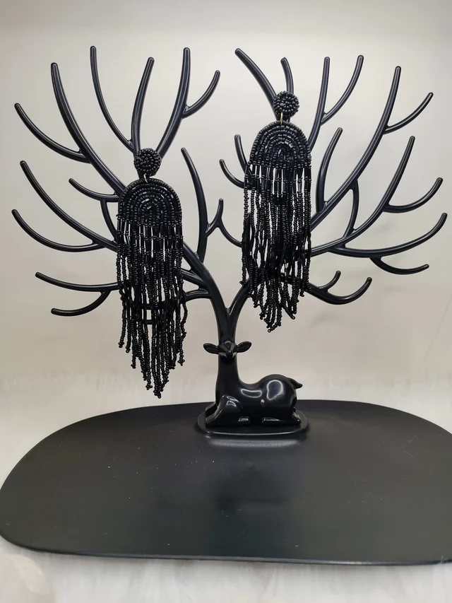 Black Rainbow Tassel Beaded Earrings