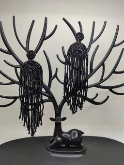 Black Rainbow Tassel Beaded Earrings