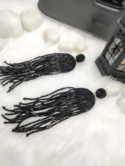 Black Rainbow Tassel Beaded Earrings