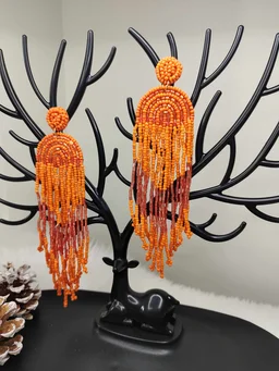 Orange Rainbow Tassel Beaded Earrings