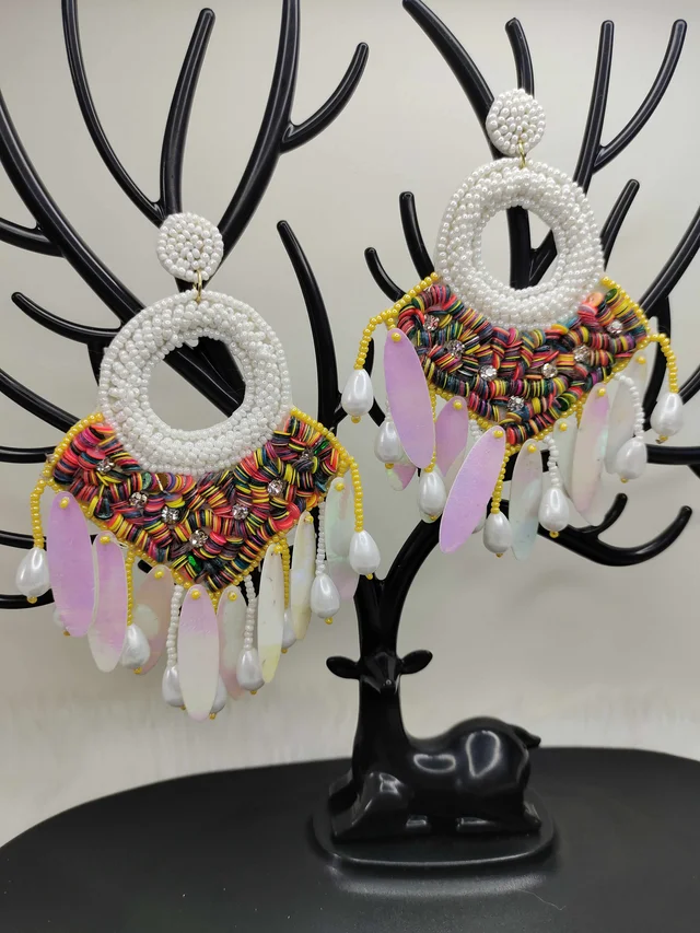 White Dreamcatcher Beaded Earrings