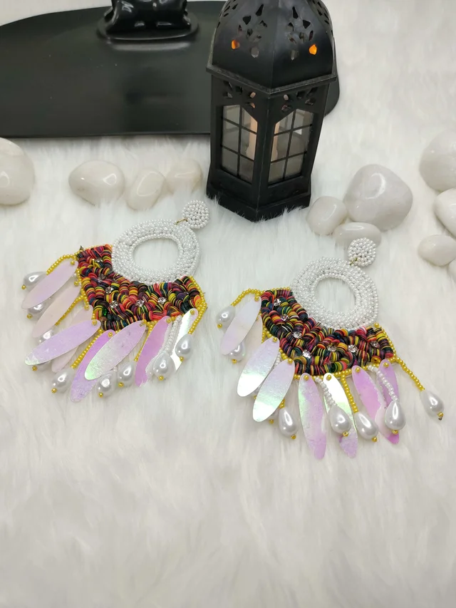 White Dreamcatcher Beaded Earrings