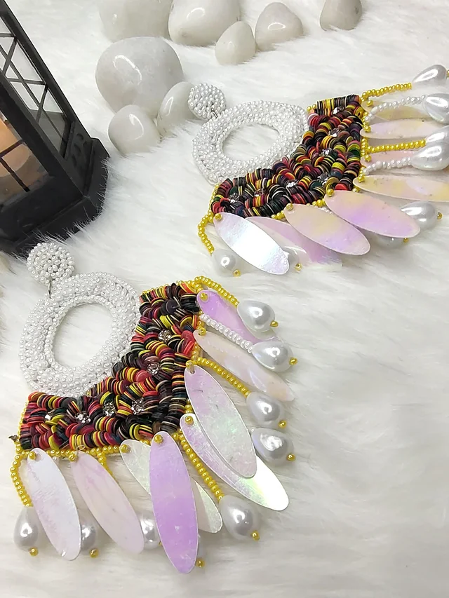 White Dreamcatcher Beaded Earrings