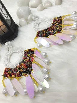 White Dreamcatcher Beaded Earrings