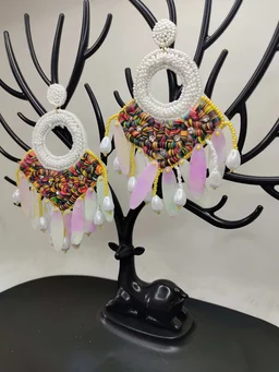 White Dreamcatcher Beaded Earrings