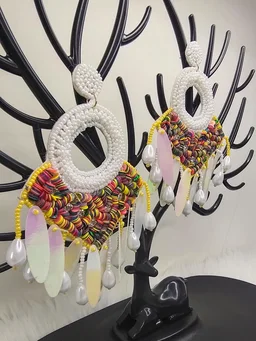 White Dreamcatcher Beaded Earrings