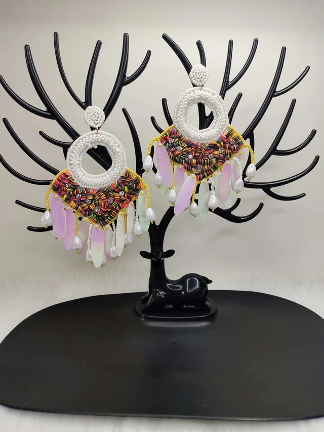 White Dreamcatcher Beaded Earrings
