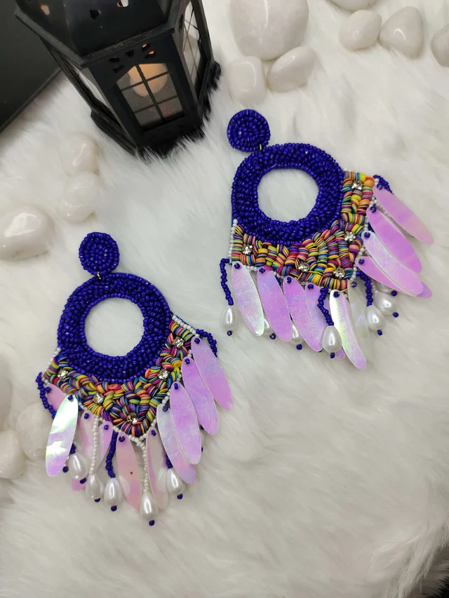 Purple Dreamcatcher Beaded Earrings