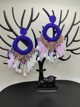 Purple Dreamcatcher Beaded Earrings