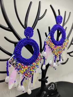 Purple Dreamcatcher Beaded Earrings