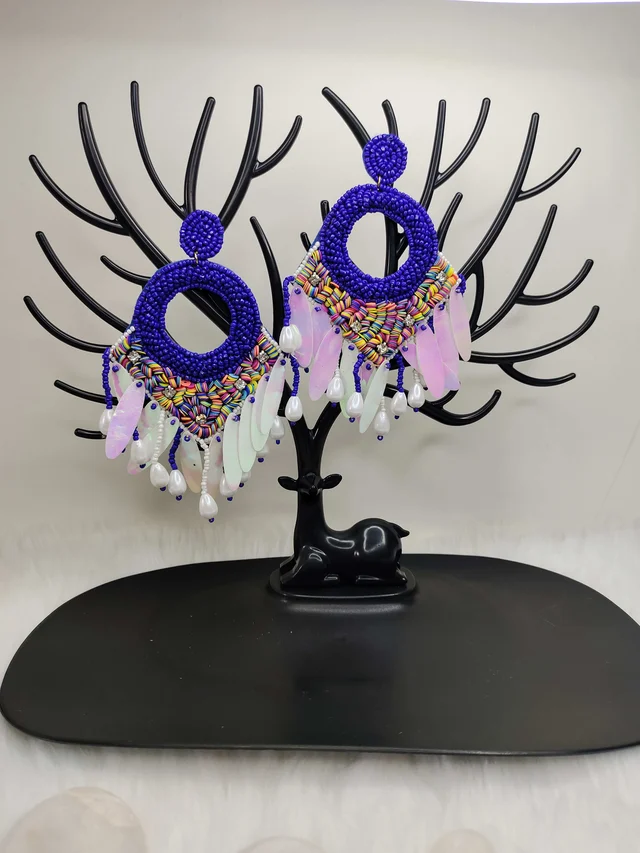 Purple Dreamcatcher Beaded Earrings