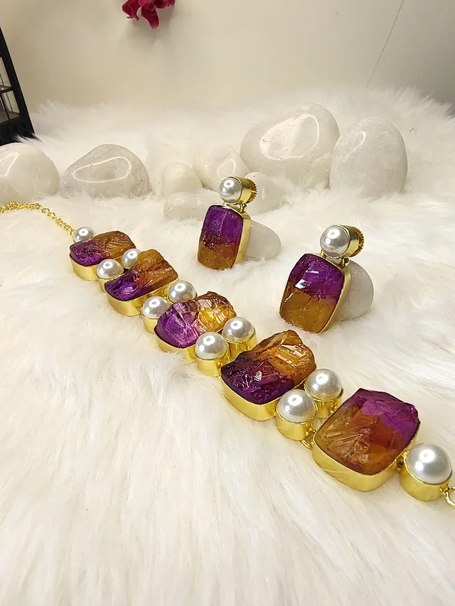Citrine And Amethyst Choker Set Necklace