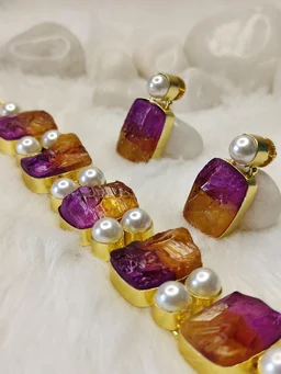 Citrine And Amethyst Choker Set Necklace