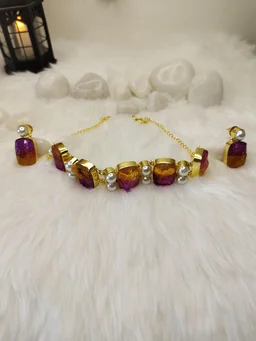 Citrine And Amethyst Choker Set Necklace
